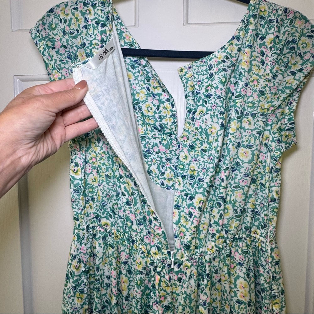 eShakti Green Floral Cap Sleeve Cotton Maxi Dress Lined Size Medium - Picture 4 of 7